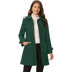 Women's Winter Outerwear A-line Single Breasted Coat Green